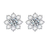 Radiant Sunflower Lab-Grown Diamond Stud Earrings (18K White Gold & Platinum)