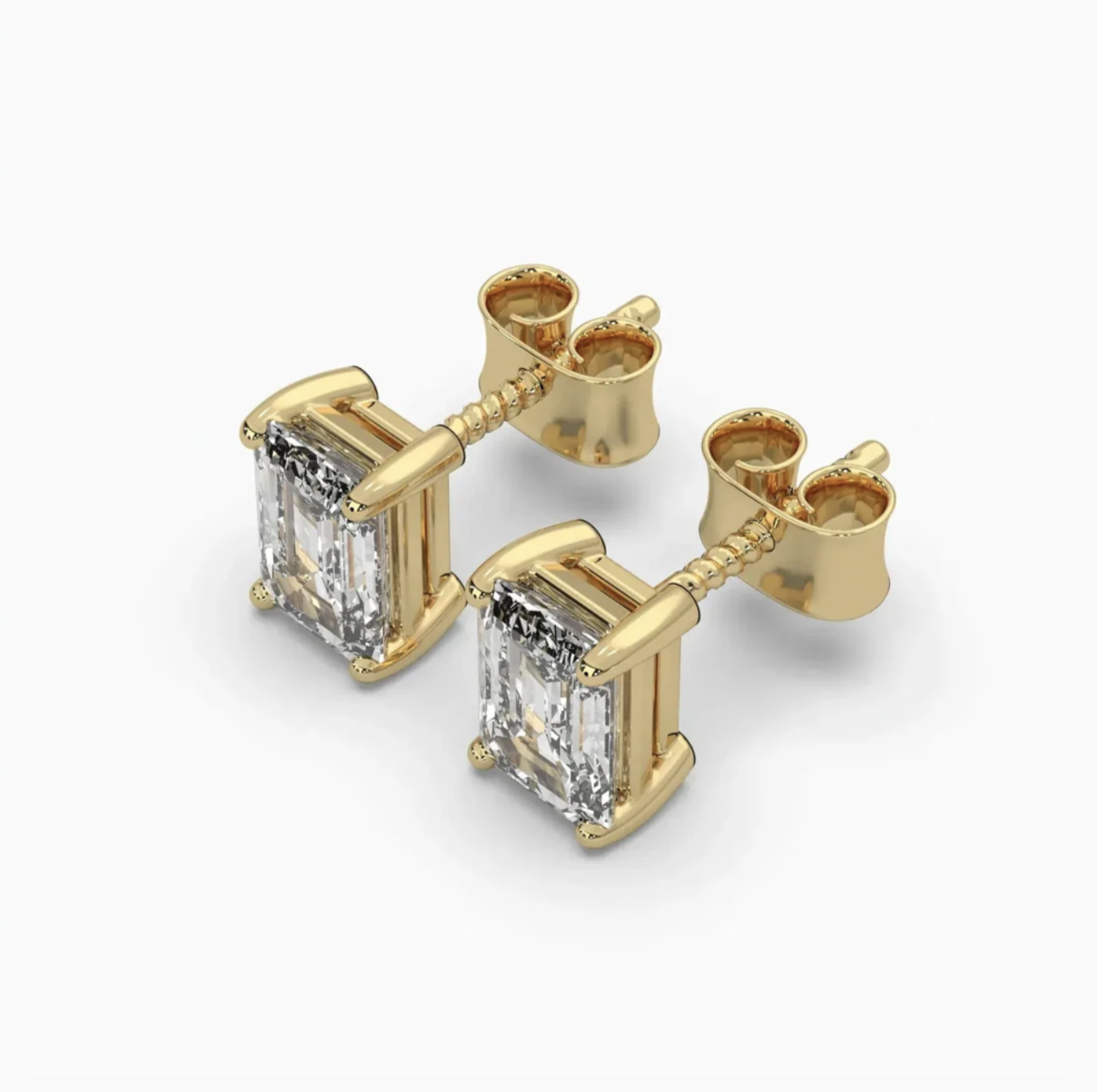 Emerald Shaped Lab Grown Diamond Stud Earrings
