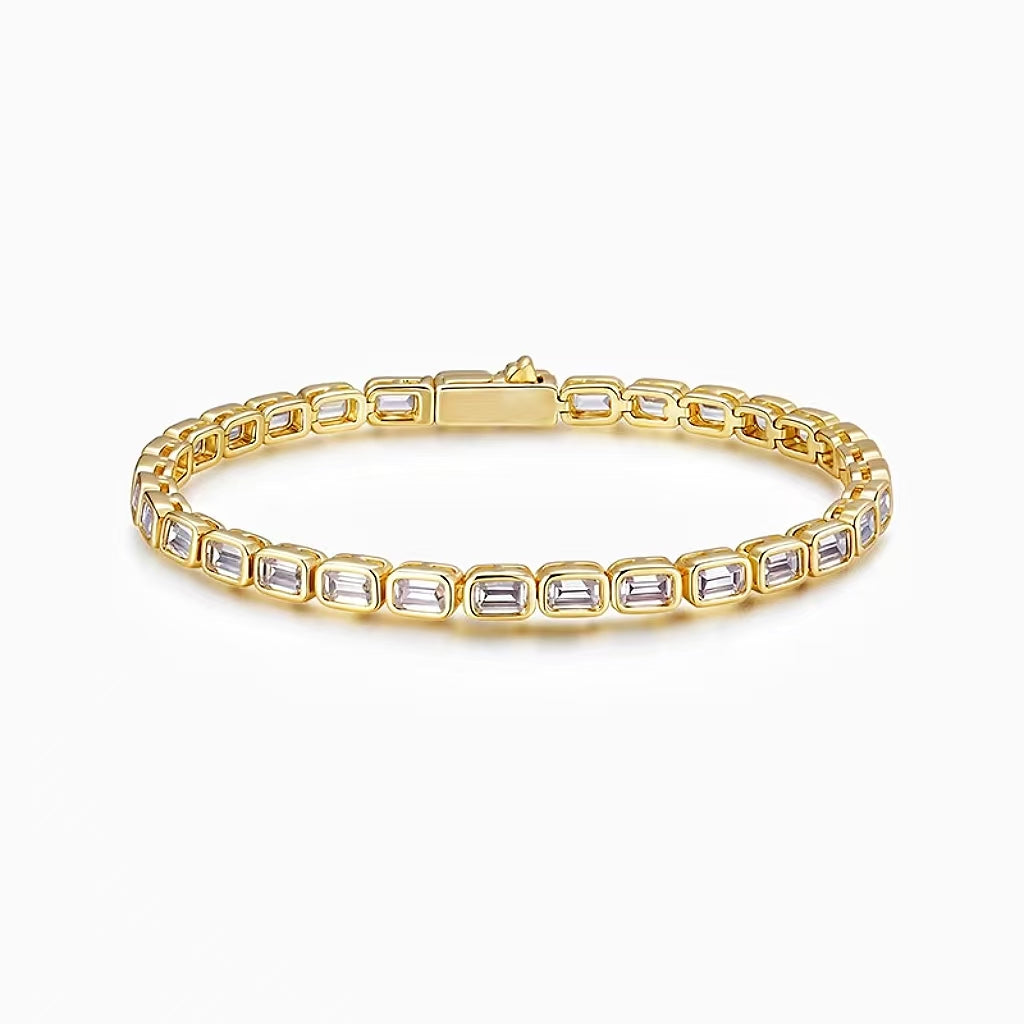18K Yellow Gold Bezel-Set Emerald-Cut Lab-Grown Diamond Bracelet