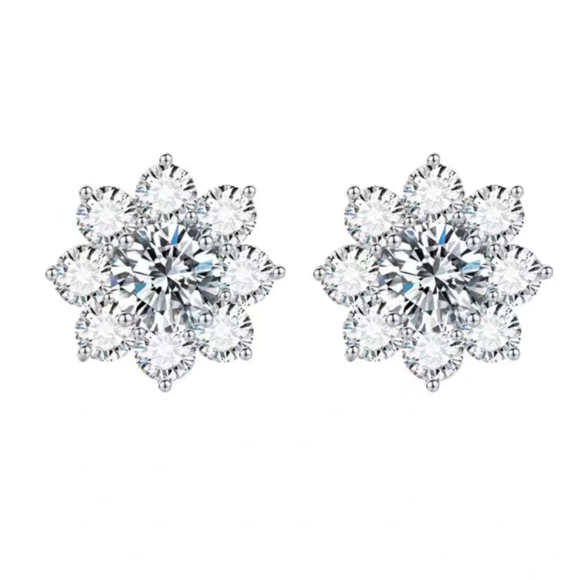 Radiant Sunflower Lab-Grown Diamond Stud Earrings (18K White Gold & Platinum)